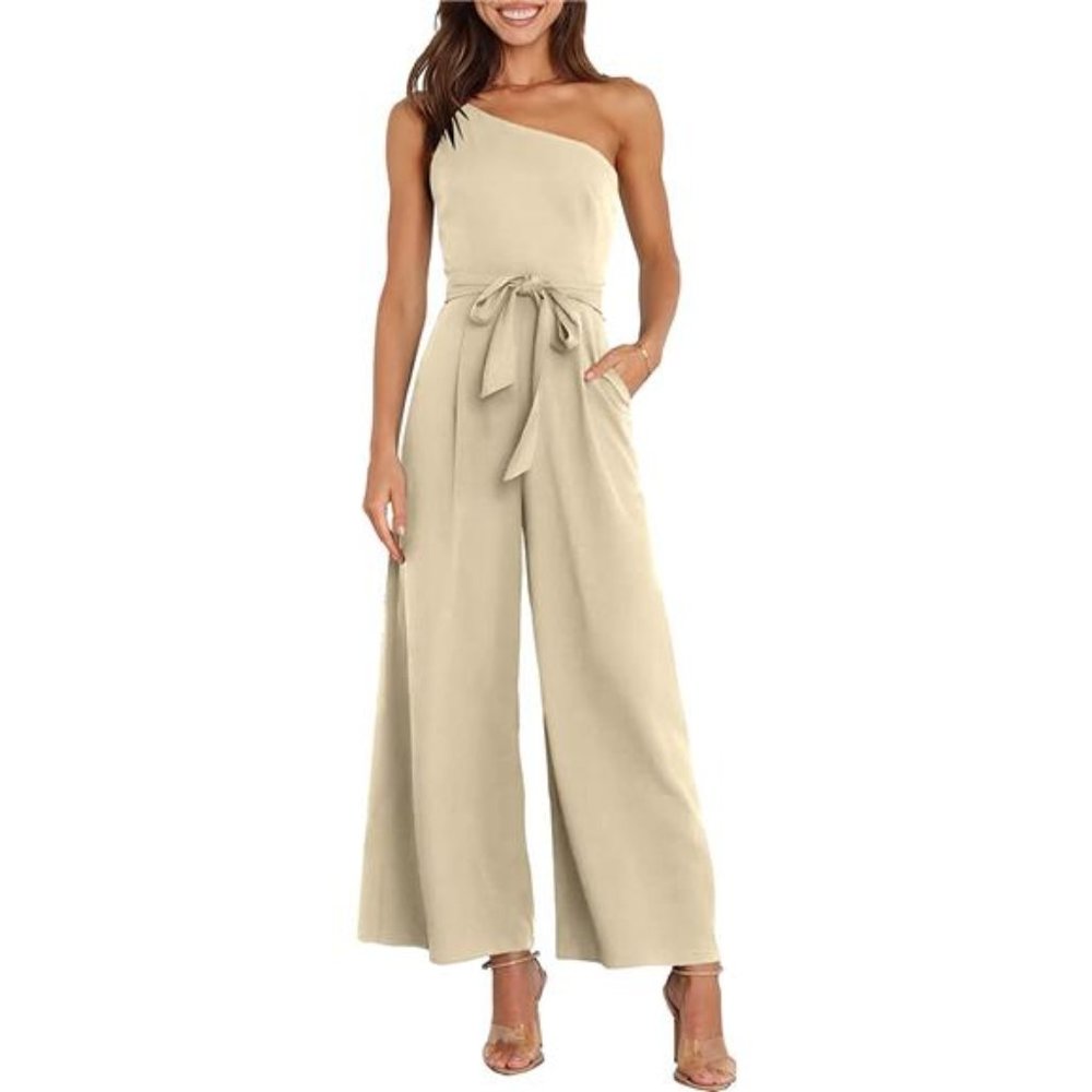 ANRABESS Women's Summer Dressy One Shoulder Sleeveless Tie Waist Backless Casual